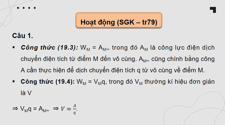 Vật lí 11 Bài 20: Điện thế