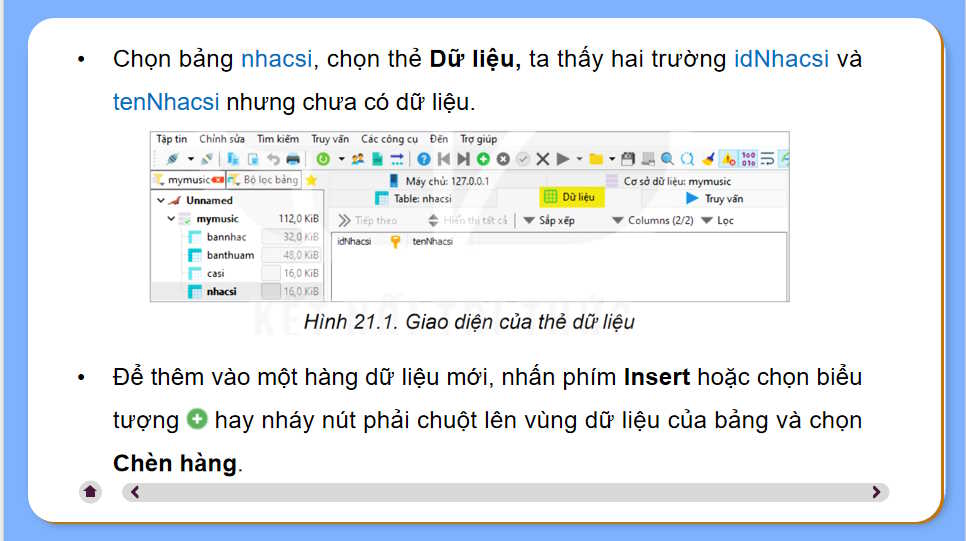 Giáo án Tin học 11 Bài 21: Thực hành cập nhật và truy xuất dữ liệu các bảng