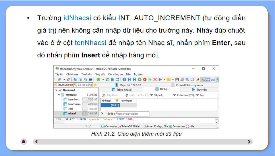 Giáo án Tin học 11 Bài 21: Thực hành cập nhật và truy xuất dữ liệu các bảng
