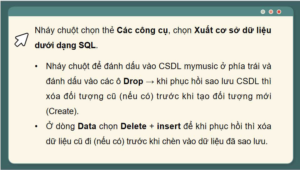 Giáo án Tin học 11 Bài 24: Thực hành sao lưu dữ liệu