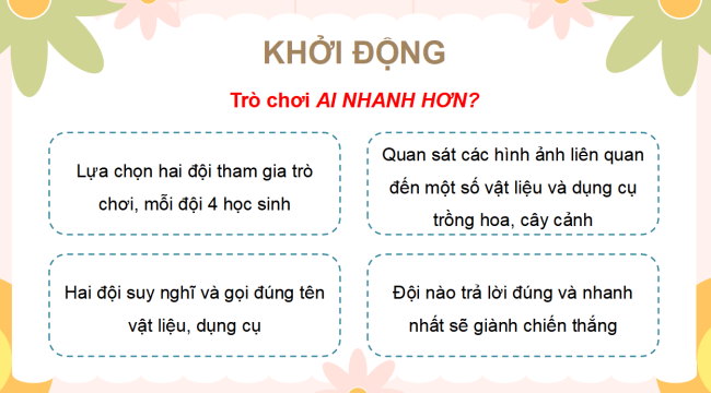 PowerPoint Công nghệ 4 Bài 3: Vật liệu và dụng cụ trồng hoa, cây cảnh trong chậu