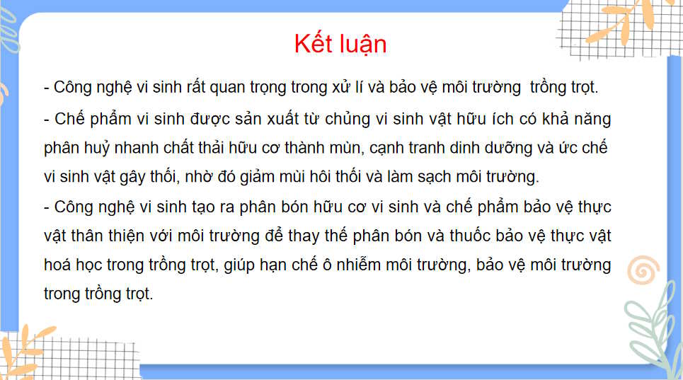 Ứng dụng công nghệ vi sinh trong bảo vệ môi trường và xử lí chất thải trồng trọt