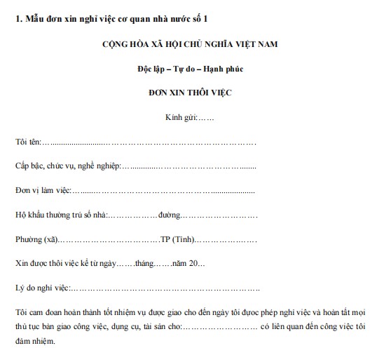Mẫu đơn xin nghỉ việc của cán bộ công chức
