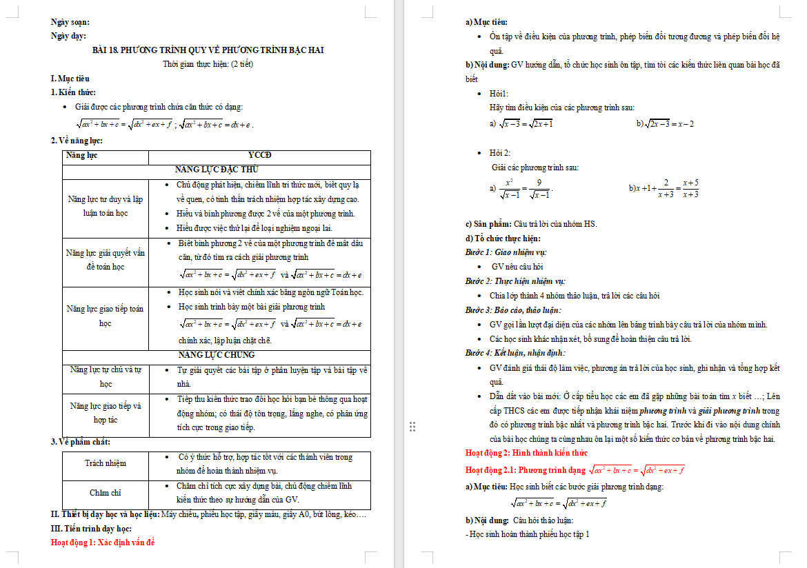 PowerPoint Toán 10 Bài 18: Phương trình quy về phương trình bậc hai