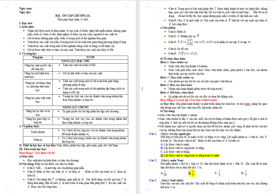 Bài tập cuối chương 9 Toán 10