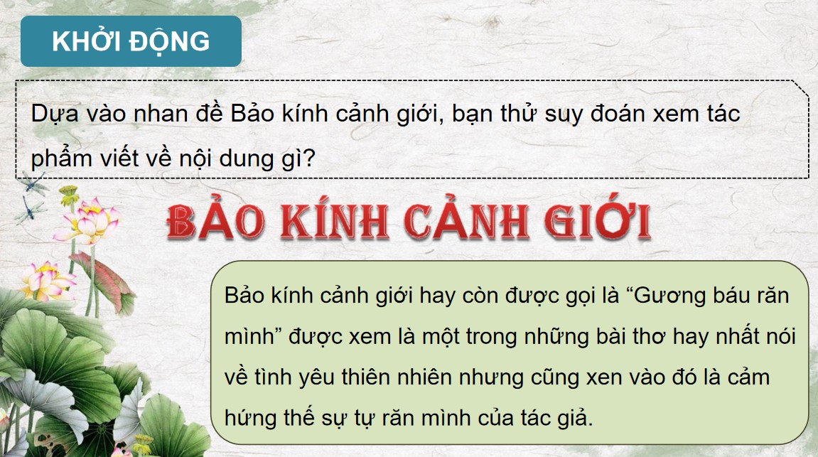 PowerPoint Bài Bảo kính cảnh giới Văn 10 Kết nối tri thức