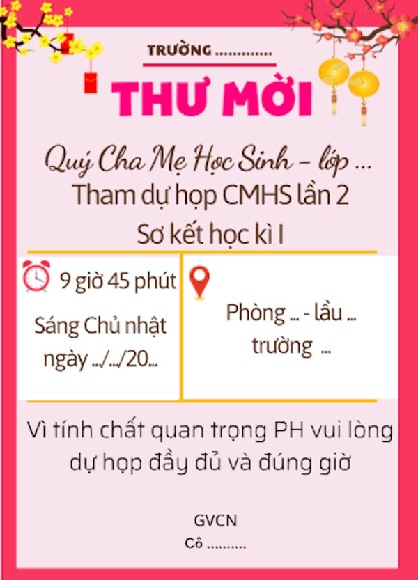 Mẫu giấy mời họp phụ huynh PowerPoint
