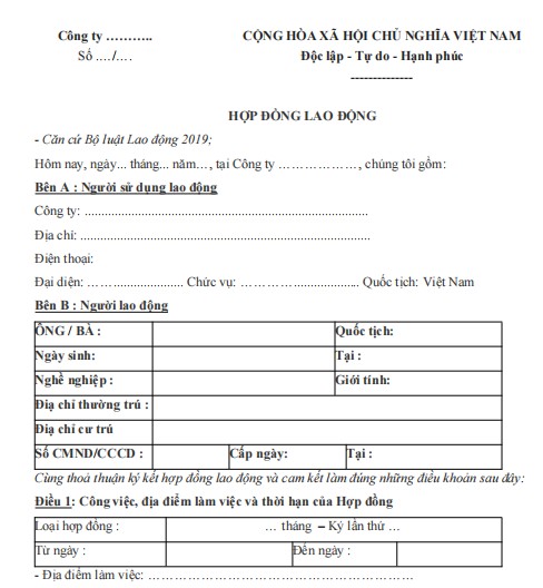 Mẫu hợp đồng lao động năm 2026