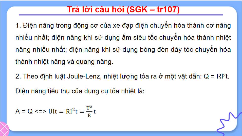 Vật lí 11 Bài 25: Năng lượng và công suất điện