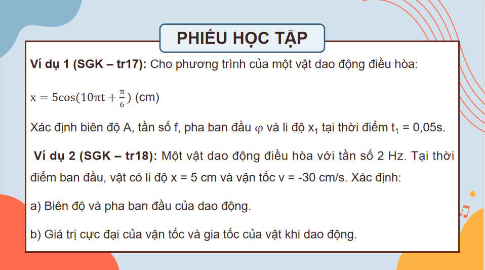 Vật lí 11 Bài 4: Bài tập về dao động điều hoà