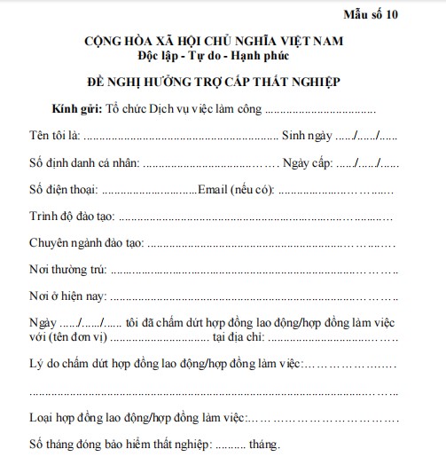 Mẫu đơn đề nghị hưởng trợ cấp thất nghiệp 2024