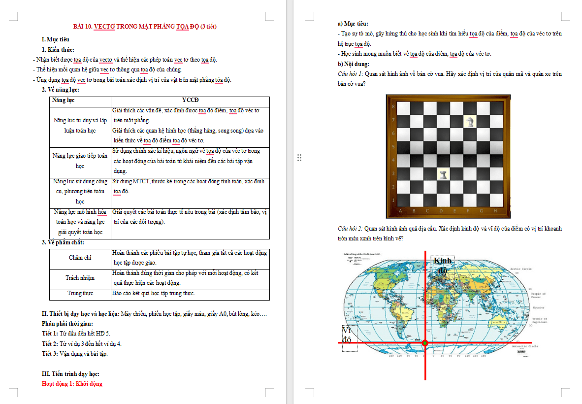 Giáo án Toán 10 Bài 10 Vectơ trong mặt phẳng tọa độ