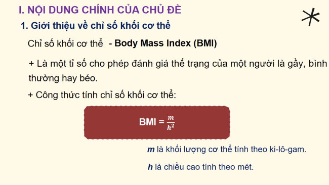 PowerPoint Toán 6 Chủ đề 2: Chỉ số khối cơ thể (BMI)