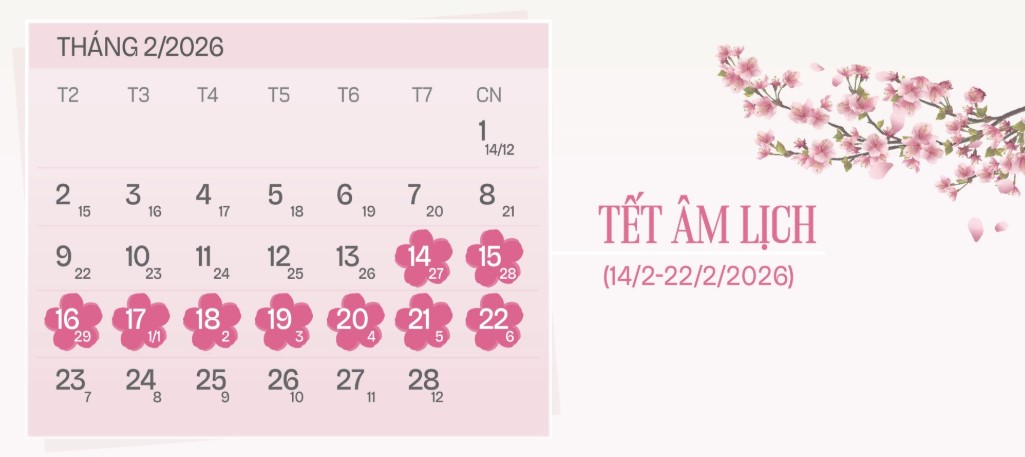 Lịch nghỉ Tết âm lịch 2026