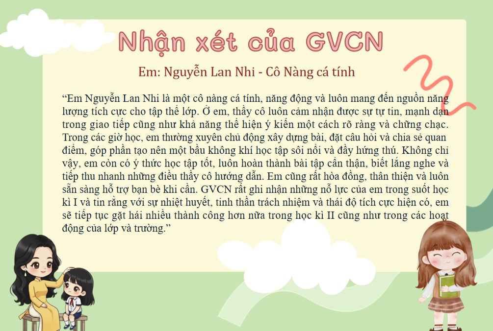 PPt mẫu phiếu nhận xét cuối kì dành cho học sinh tiểu học