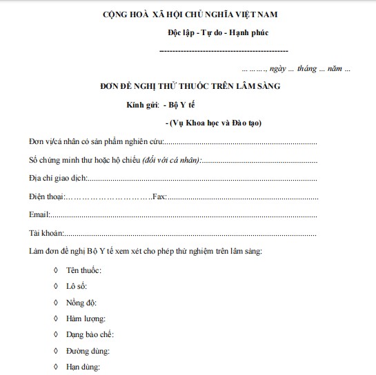 Đơn đề nghị thử thuốc trên lâm sàng