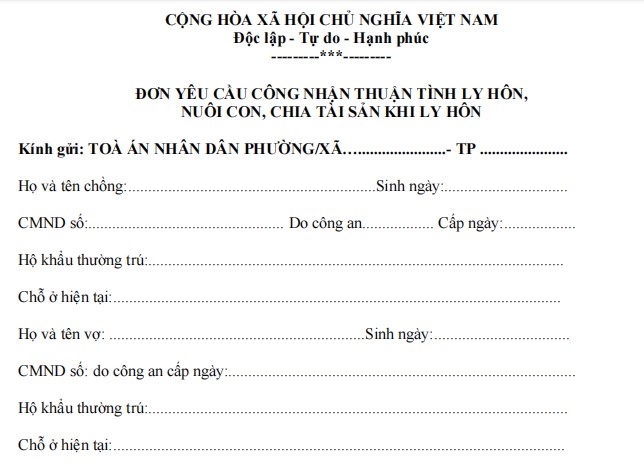 Đơn yêu cầu thuận tình ly hôn