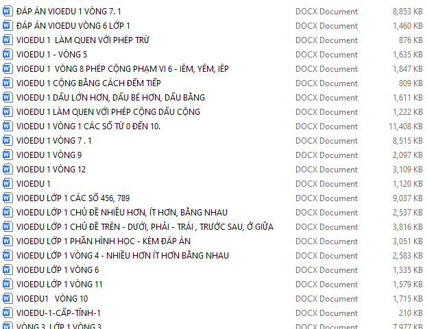 Nội dung bộ đề ôn thi Vioedu Lớp 1