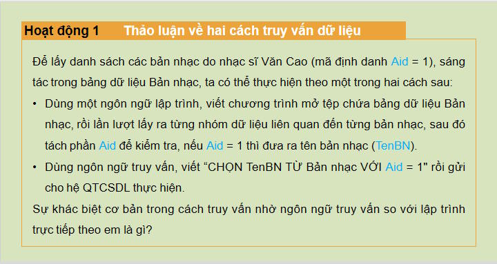 Giáo án Tin học 11 Bài 14: SQL Ngôn ngữ truy vấn có cấu trúc