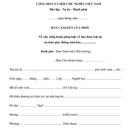 Bản cam kết về việc chấp hành pháp luật bảo đảm trật tự an toàn giao thông