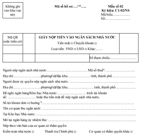 Giấy nộp tiền vào ngân sách nhà nước