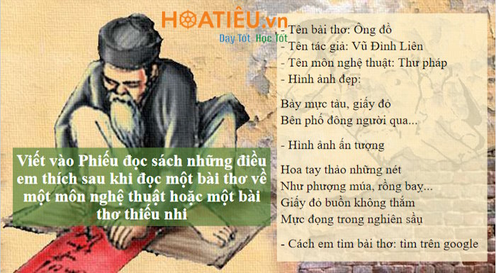 Phiếu đọc sách những điều em thích sau khi đọc một bài thơ về một môn nghệ thuật hoặc một bài thơ thiếu nhi