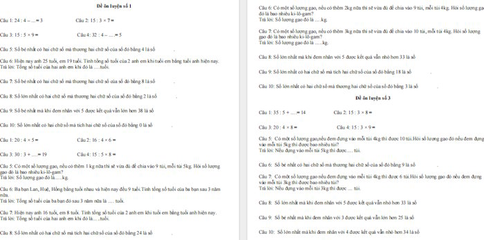 Bộ đề ôn thi Vioedu Lớp 2