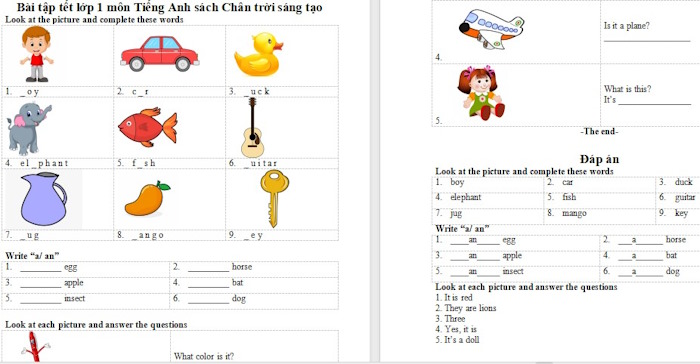 Bài tập Tết Tiếng Anh lớp 1 Chân trời sáng tạo