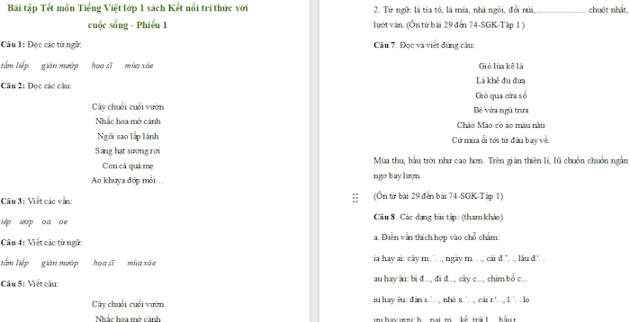 Bài tập Tết lớp 1 môn Tiếng Việt sách Kết nối tri thức