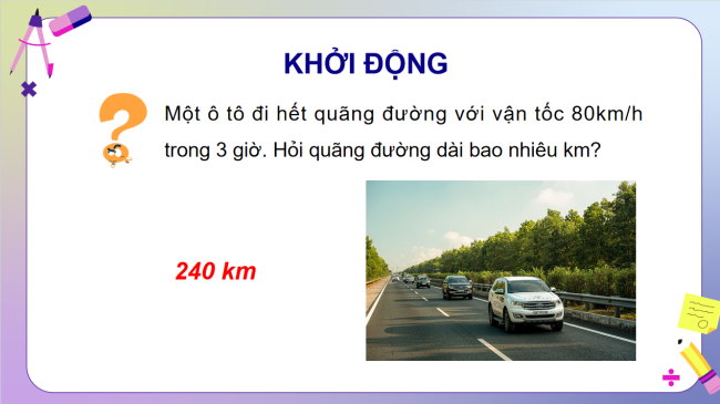 PowerPoint dạy thêm Toán 5 Bài 60: Quãng đường, thời gian của một chuyển động đều