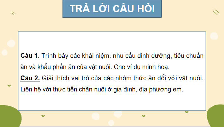 Giáo án Công nghệ Chăn nuôi 11 Ôn tập Chương 3