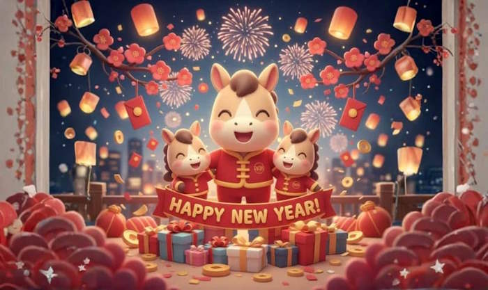 Hình nền gia đình ngựa chúc mừng năm mới 2026