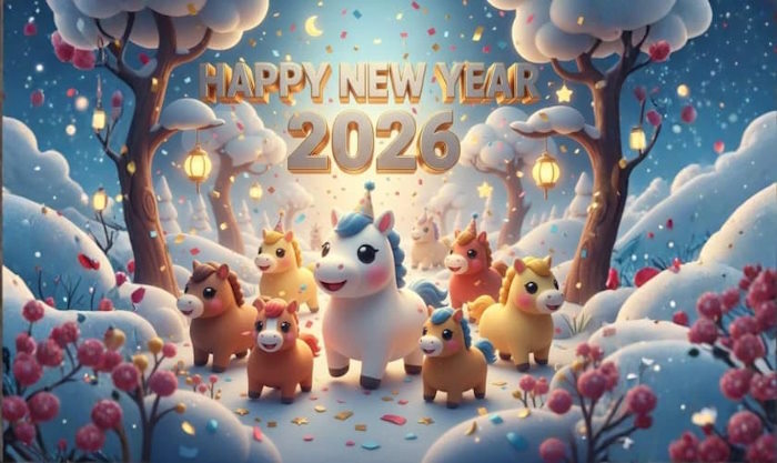 Hình nền Tết chibi 2026 Bính Ngọ