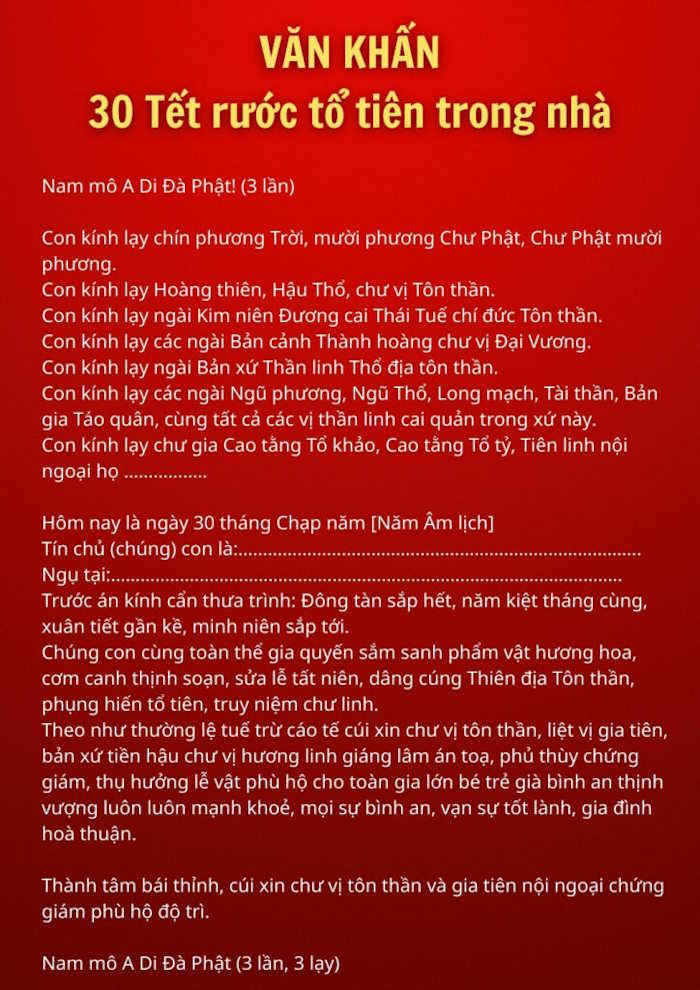 Văn khấn gia tiên 30 tết