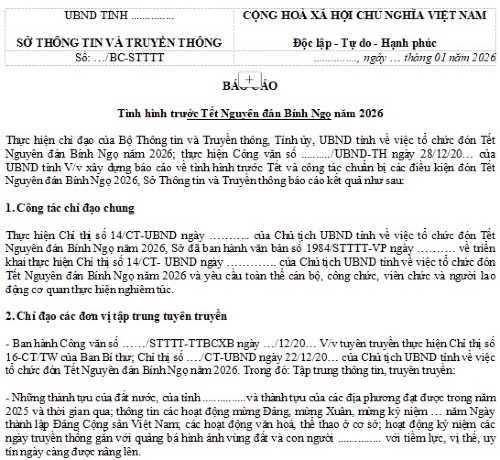 Báo cáo công tác chuẩn bị Tết Nguyên Đán 2026