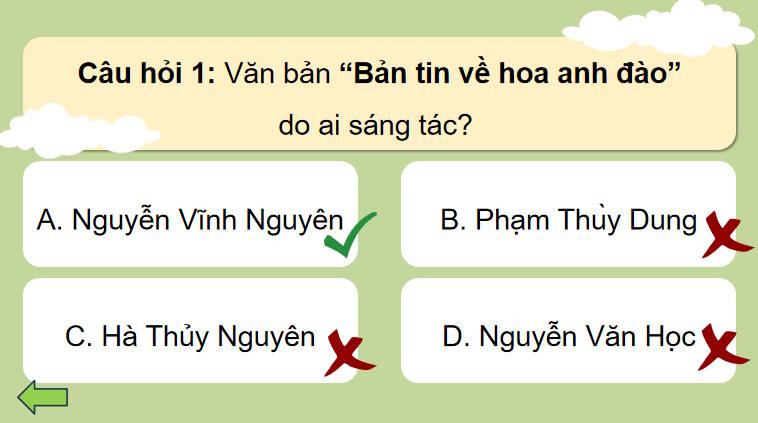 Trò chơi khởi động Ngữ văn 7: Bản tin về hoa anh đào