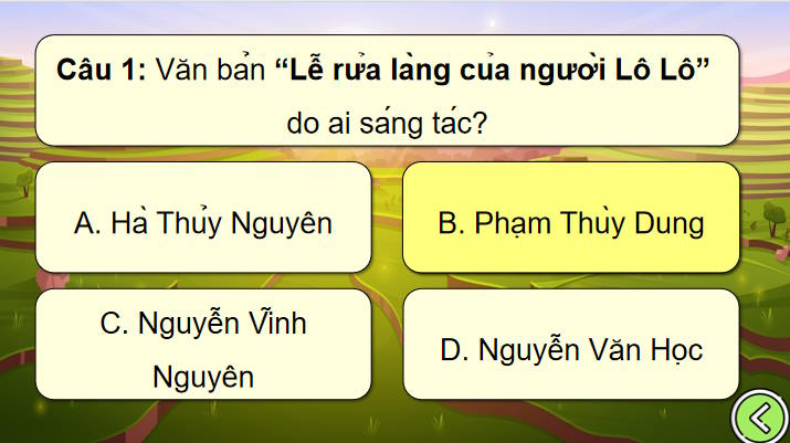 Trò chơi khởi động Ngữ văn 7: Lễ rửa làng của người Lô Lô