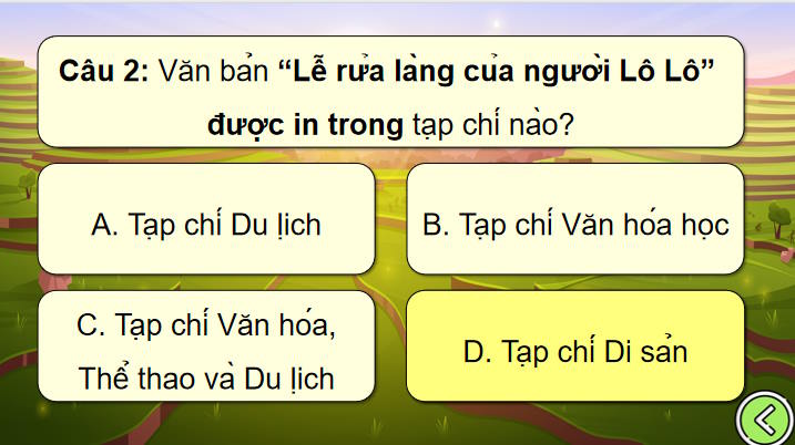 Trò chơi khởi động Ngữ văn 7: Lễ rửa làng của người Lô Lô