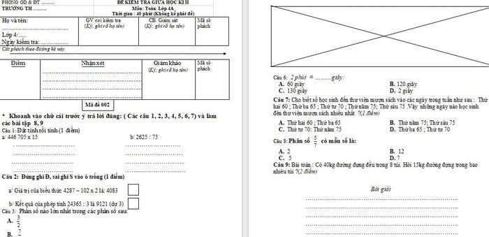 Đề thi giữa kì 2 Toán 4 Kết nối tri thức
