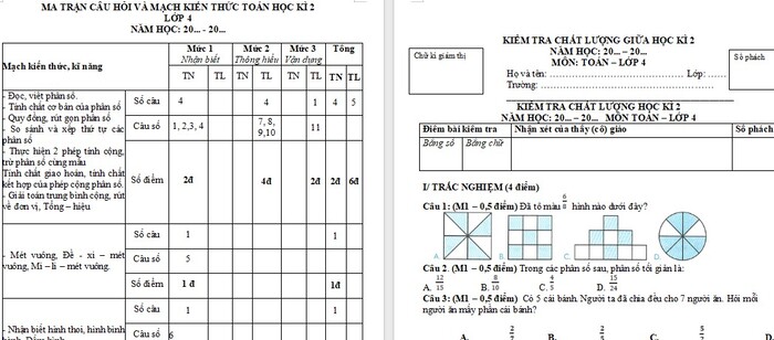 Đề thi giữa học kì 2 Toán 4 Cánh Diều