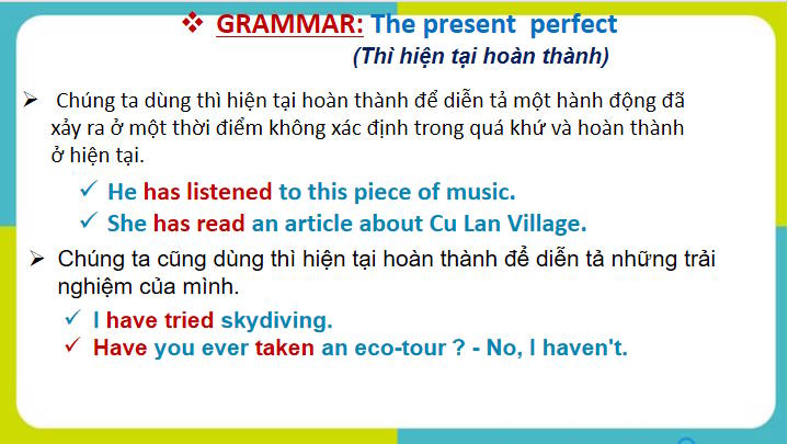 Giáo án Tiếng Anh 9 Unit 5: A Closer Look 2
