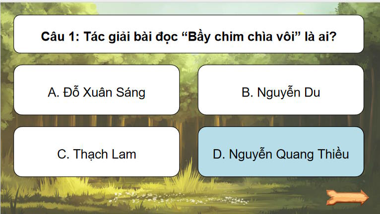Trò chơi khởi động Ngữ văn 7: Bầy chim chìa vôi