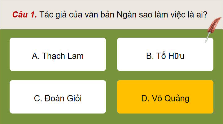 Trò chơi khởi động Ngữ văn 7: Ngàn sao làm việc