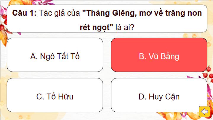Trò chơi khởi động Ngữ văn 7: Tháng Giêng mơ về trăng non rét ngọt