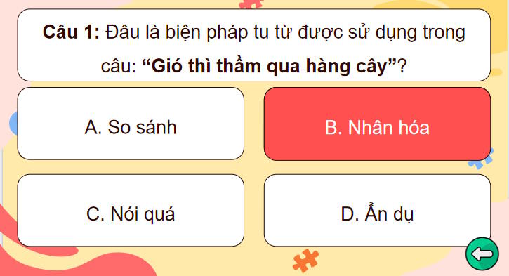 Trò chơi khởi động Ngữ văn 7: Thực hành tiếng Việt trang 110