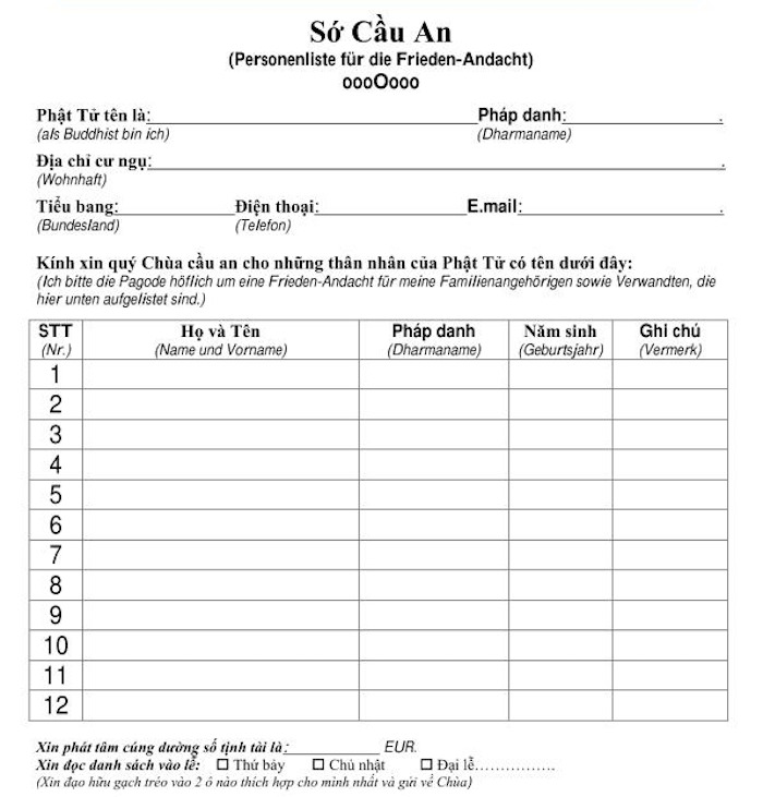 Sớ cầu an Tiếng Anh