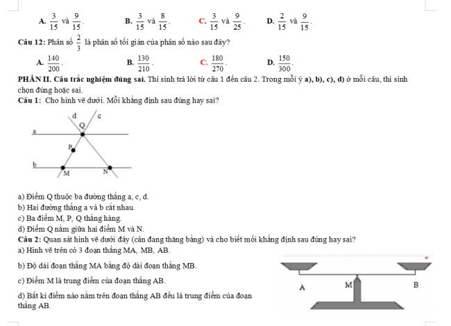 Đề thi giữa kì 2 môn Toán 6 CD