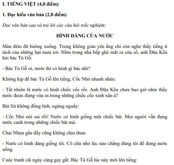 Đề thi giữa kì 2 lớp 4 môn Tiếng Việt sách Chân trời sáng tạo