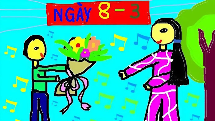 Tranh vẽ 8/3 tặng hoa cô giáo