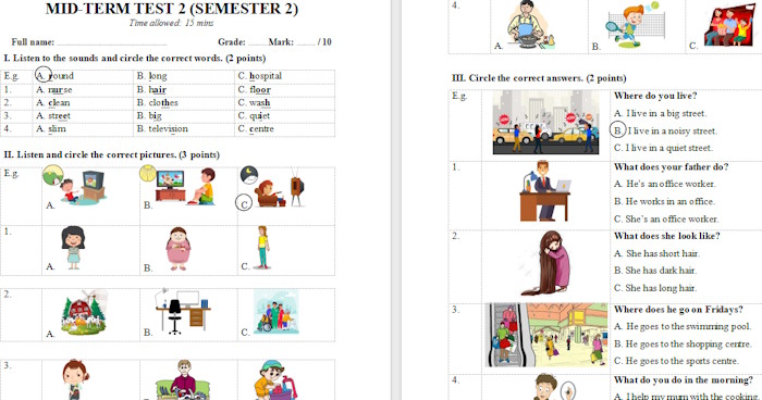 Đề thi giữa kì 2 Tiếng Anh 4 Global Success